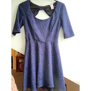 Candies Cute Floral Rose Purple & Black Mid-Sleeve Dress Mini W/ Bow